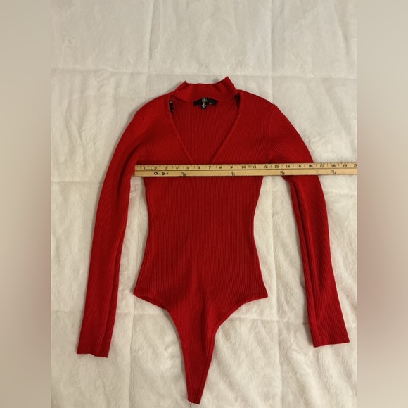 Elegant Red Long Sleeve Bodysuit - Picture 3 of 6